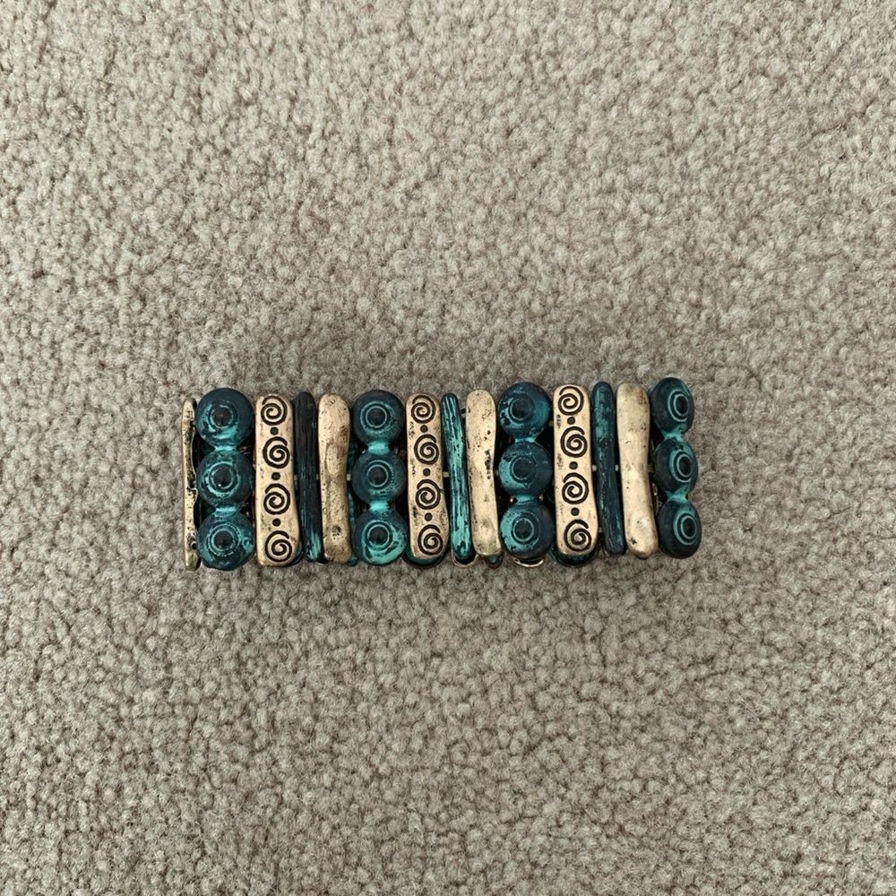 Beaded Bracelet with Greenish Blue and Copper Accents